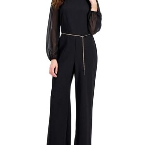 Connected Apparel Black Sheer Sleeve Jumpsuit